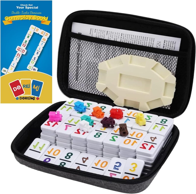 Doreimi Store Travel Protable Mexican Train Dominoes Set Numbers Double 12 Dominoes Set with 91 Colored Tiles Number Domino Set for Kids, Adults Family Board Team Games - Image 1